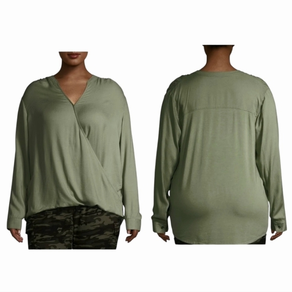 NWT Terra & Sky Long Sleeve Wrap Front Top - Picture 1 of 9